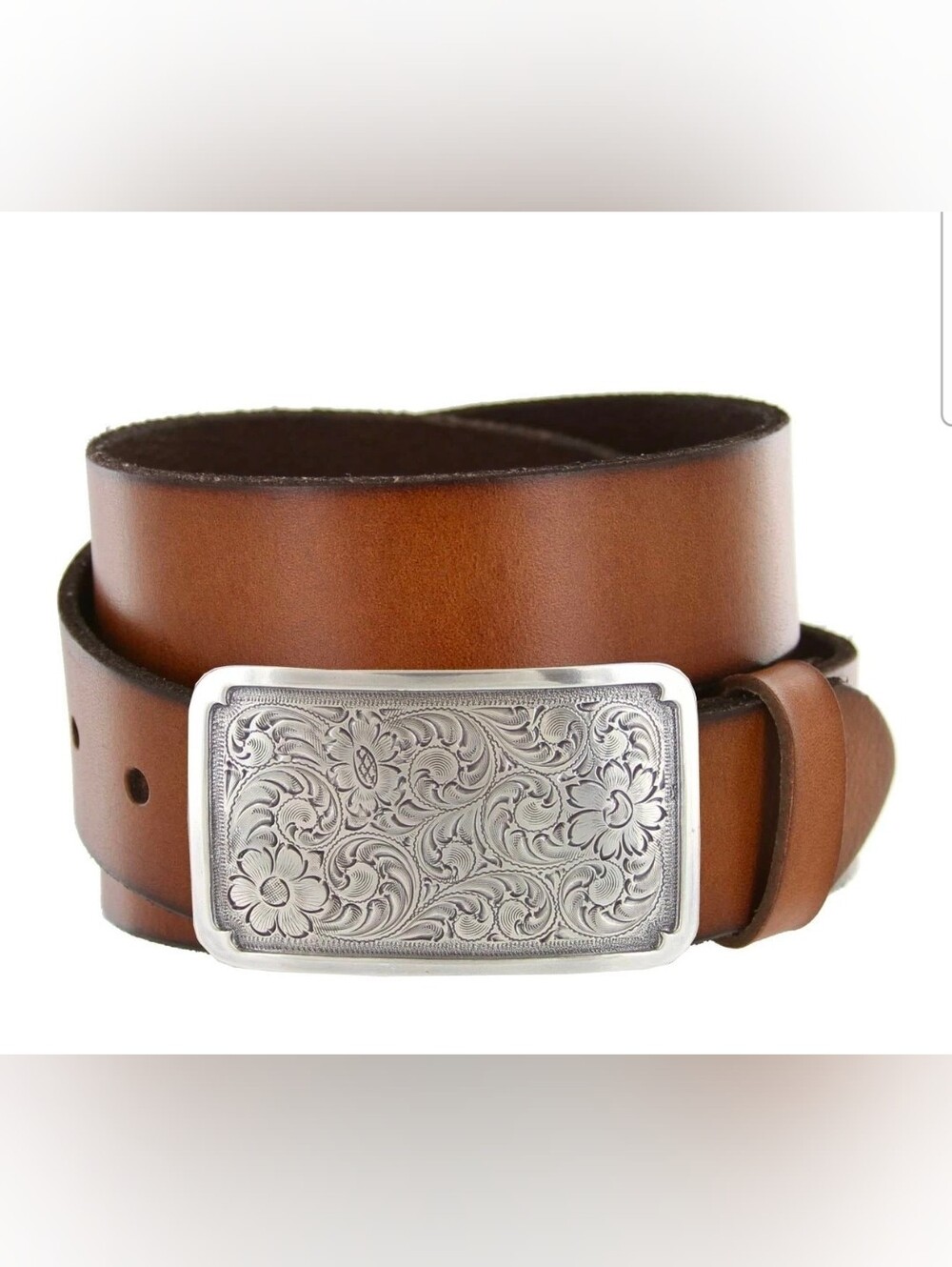 Western Floral Engraved Buckle Genuine Full Grain Leather Ciwgirl Rodeo